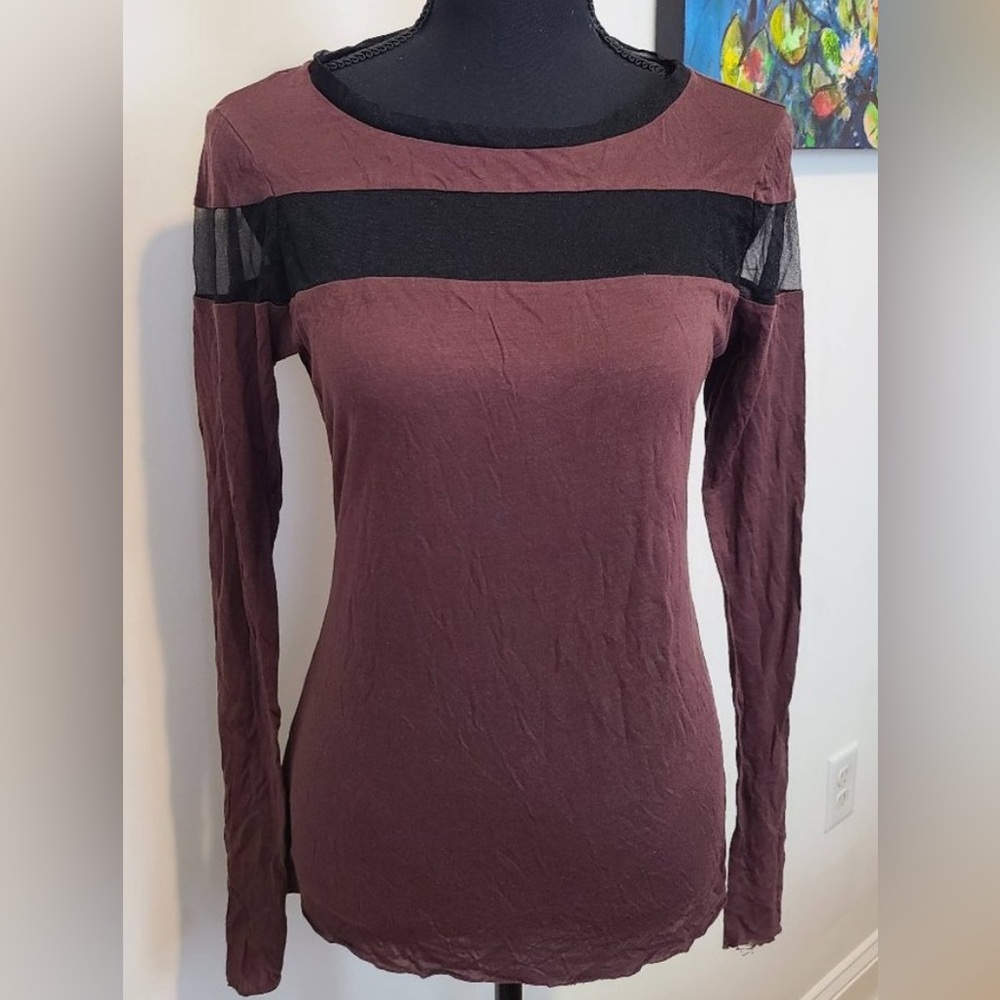 Allsaints LS Mesh burgundy long sleeved top, size 4